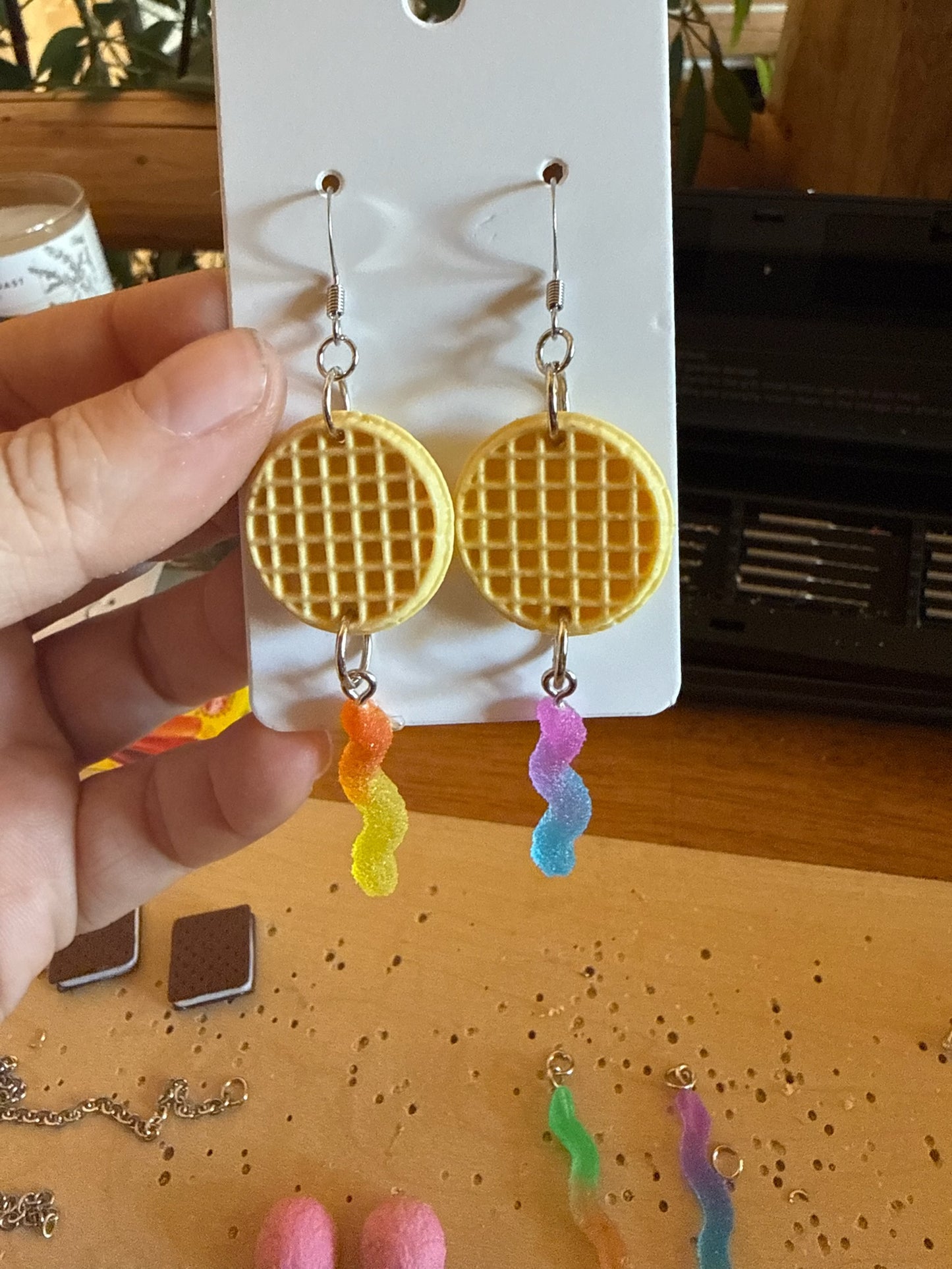 Waffle Earrings with Gummy Bears