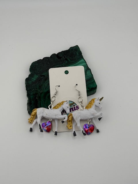 Gold Unicorns with Red Heart Rhinestones