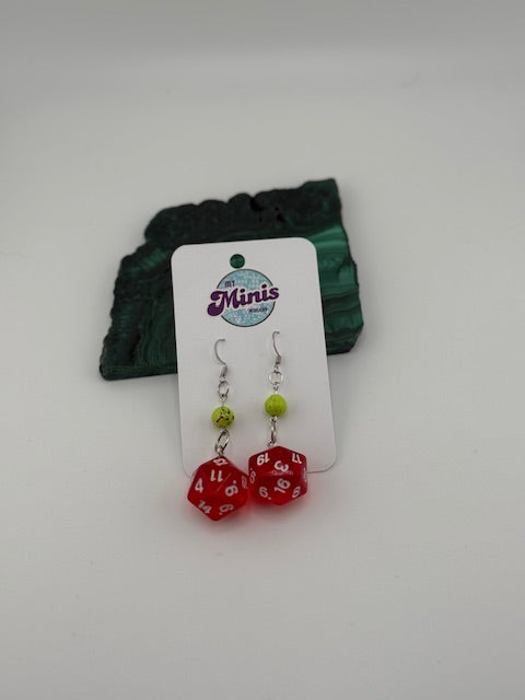 DnD Dice Earrings with Bead