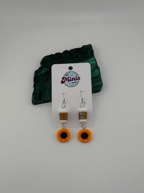 Coffee and Sunflower Earrings