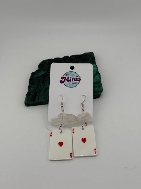 Playing Card Ace of Hearts with Crystals