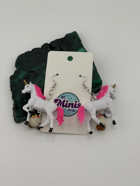 Pink Unicorn with Cupcake Earrings