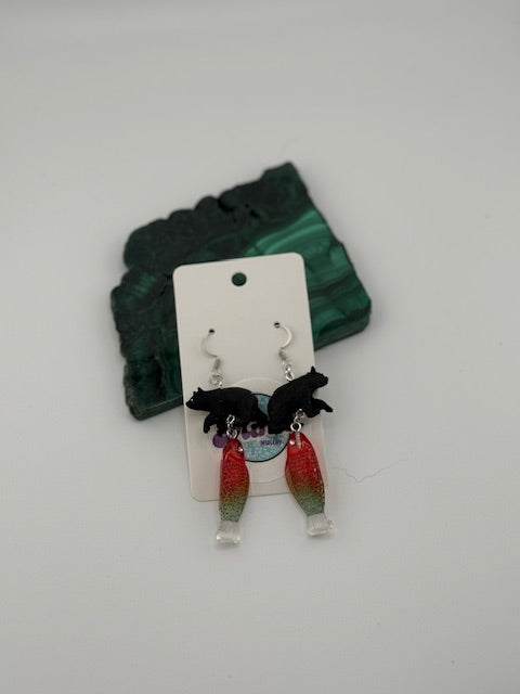 Bear with Salmon Earrings
