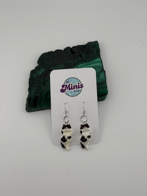 Cat, Black and White Earrings