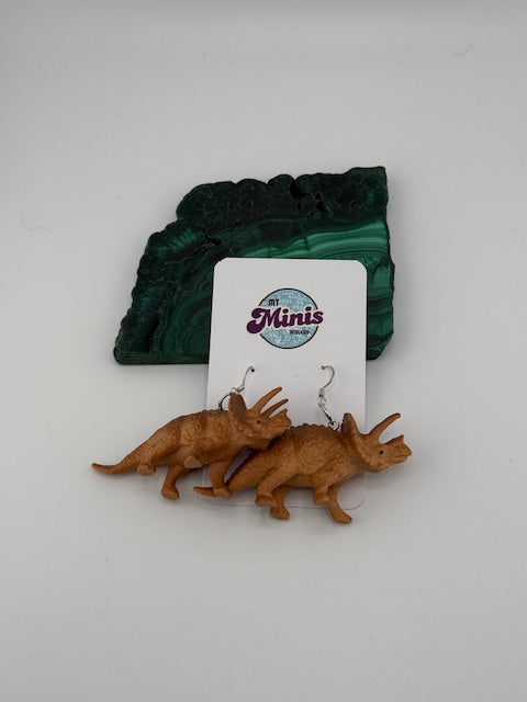 Dinosaur Triceratops Earrings Brown