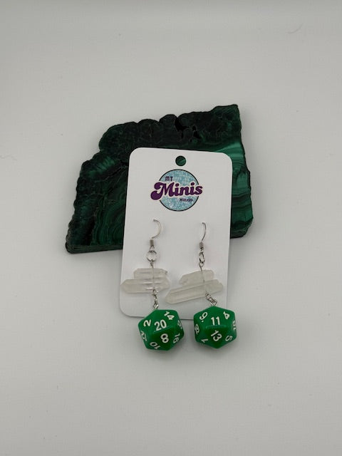 DnD Dice Crystal Earrings Green