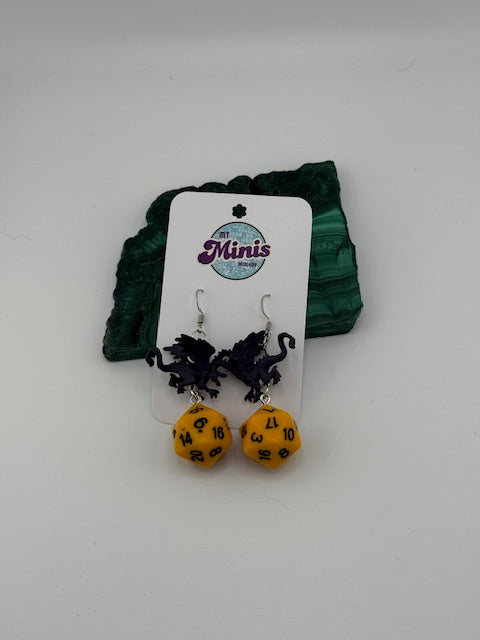 DnD Dragon and Dice Earrings Yellow