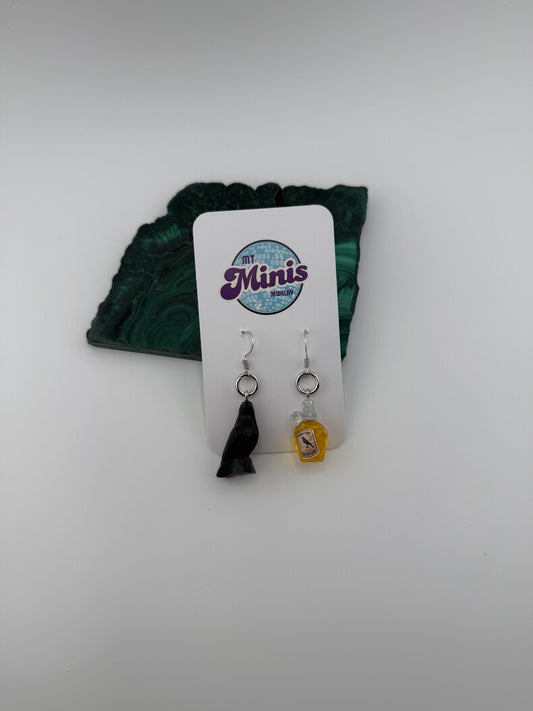 Halloween Raven with Raven Potion Earrings