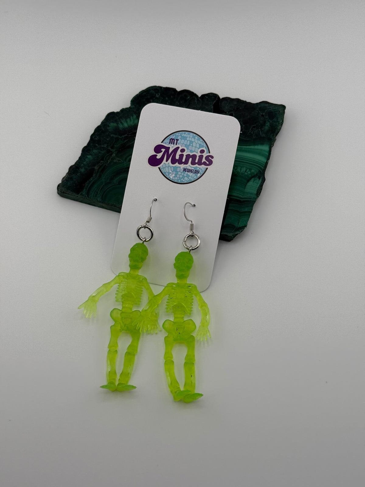 Halloween Uranium Green Skeleton Earrings