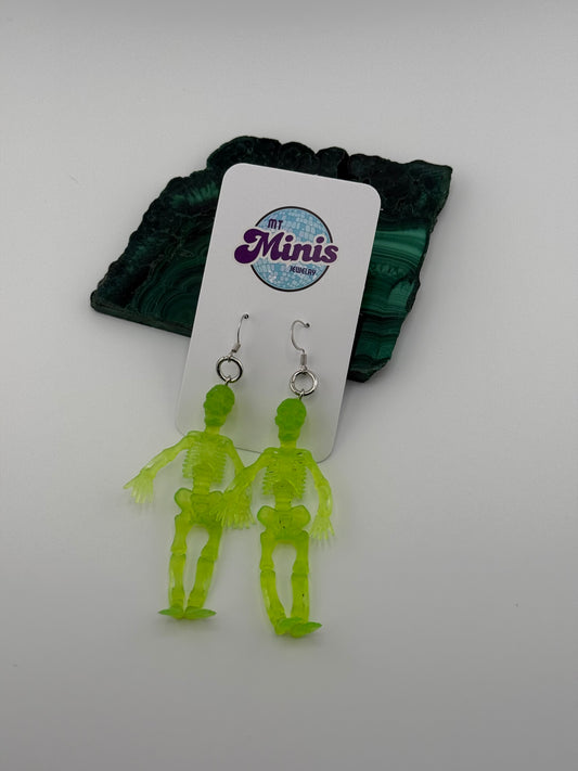 Halloween Uranium Green Skeleton Earrings